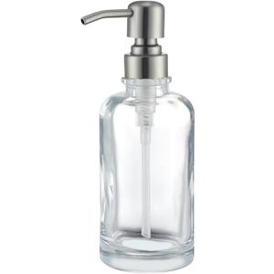 Clear Glass Dish Soap Dispenser Cylindrical, Refillable 11oz Hand Soap Lotion Dispenser with Brushed Nickel Stainless Steel Pump Bathroom Kitchen Countertop