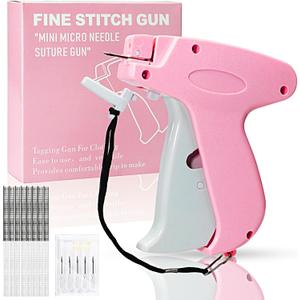 Stitch Gun for Clothes Handheld Stitch Gun Quick Clothing FixerSewing Kit Includes 1,000 Black Fasteners & 1,000 White Fasteners & 6 Needles (Pink)
