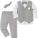 SANMIO Toddler Boys Suits Clothes Dress Boys Gentleman Wedding Suit Outfits 6-Piece Vest Pants Set for 2-12 Years