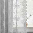 Kotile Grey Floral Sheer Curtains 96 Inches Long - Country Floral Patterned Vintage Lace Curtains for Living Room, Scalloped Edge Privacy Lace Sheer Window Curtains, 52 x 96 Inch, 2 Panels, Grey