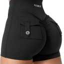 YEOREO CoreFlex Scrunch Workout Shorts with Pockets Charm Gym Biker Shorts for Women High Waisted Booty Yoga (Small, Black)