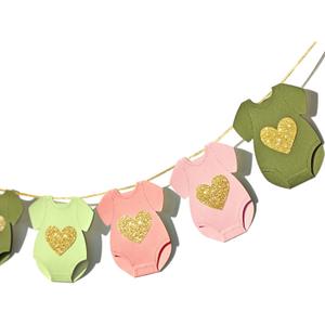 Green Pink Baby Shower Paper Garland Short-Sleeve Bodysuits Clothesline Garland Gender Reveal Birthday Banner Baby Outfit Paper Decorations 9 pcs