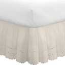 FRESH IDEAS Eyelet Bed Skirt Dust Ruffle Embroidered Details, Classic 14 Drop Length Gathered Styling, Twin, Ivory (FRE30014IVOR01)