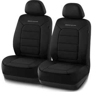 Skechers Memory Foam Car Seat Covers,Thick Cool Touch Fabric Seat Covers Front Seat Covers Airbag Compatible,Automotive Comfort Protection for Most Cars,Vans,Trucks,SUV,Black