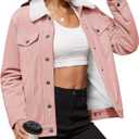 MAGCOMSEN Women's Corduroy Jacket Sherpa Fleece Lined Warm Winter Coat Button Down Casual Jacket with Pockets (Medium, Light Pink)