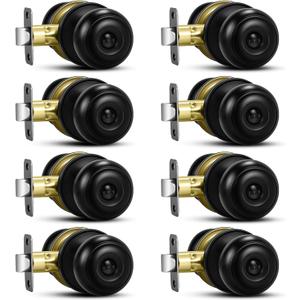 Plustool 8 Pack Matte Black Door Knobs, Privacy Door Knob with Lock, Interior Doorknobs with Round Ball, Keyless Door Lockset for Bedrooms Bathrooms