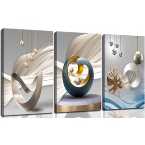 3Pcs Abstract Geometric Canvas Wall Art Modern Art Pattern Decor painting Pictures White Blue Yellow Grey Nordic Posters Print for Living Room Bedroom Office Hallway Home Decoration