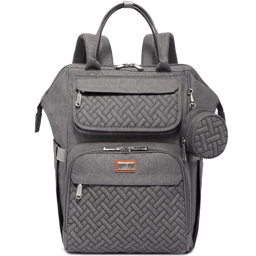 BabbleRoo Diaper Bag Backpack, Multifunction Large Bags with Changing Pad & Stroller Straps & Pacifier Case, Unisex Stylish Travel Back Pack Nappy Changing Bag for Moms Dads (Dark Gray)