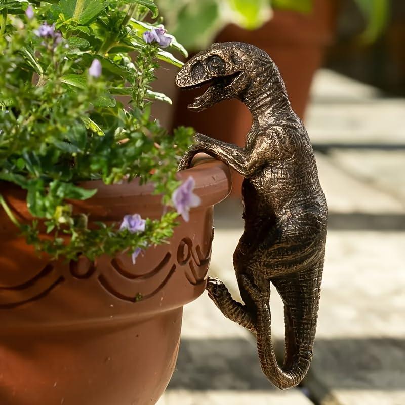 Dinosaur Flower Pot Hugger Figurines, Dinosaur Statue Planter Decor for Garden Yard Fence Balcony Home Plant Decoration Gifts