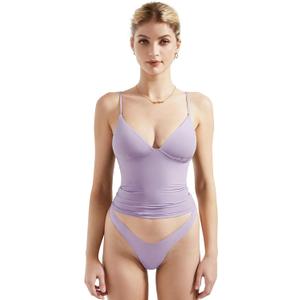 SUUKSESS Women Sexy Deep V Neck Sleeveless Fitted Basic Tops Y2K Tank Top Cami (X-Small, Light Purple)
