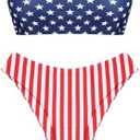 ZAFUL Women Strapless Ribbed High Cut Bandeau Bikini Lace Up 2 Pieces Swimwear M