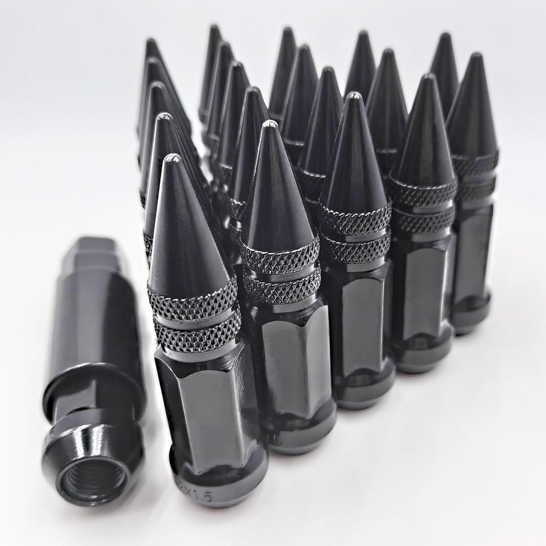 M12x1.5 Lug Black Nuts Lug,Spike Lug nut for Acura, Honda, Chevy, Hyundai, Toyota, Lexus, 20PCS 12x1.5 Lug Nuts with Socket Key