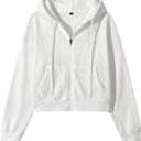 Yimoon Cropped Hoodie Women Zip Up Crop Hoodie Waffle Knit Sweatshirt Jackets (White, XL)