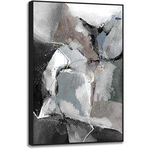 Living Room Abstract Wall Art Gray Blue Canvas Artwork for Home Office Decor 24 x 36 Black Framed