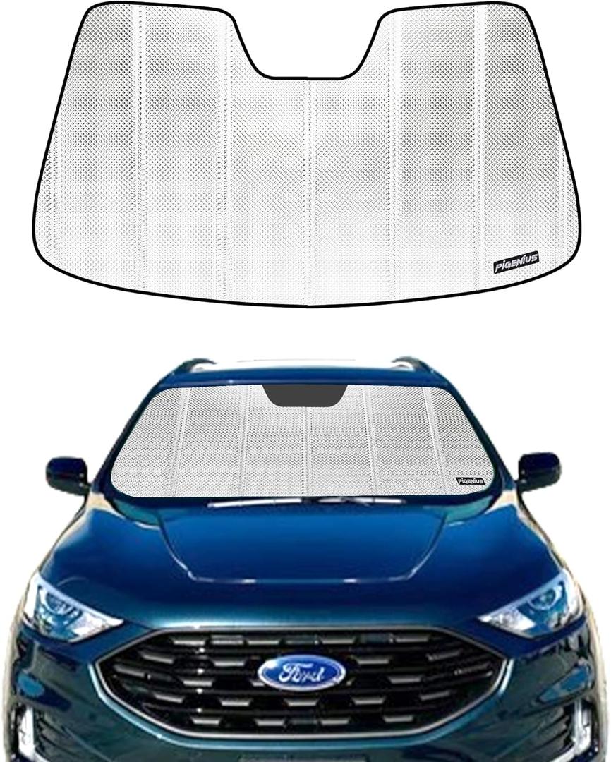 Pigenius Windshield Sun Shade for Ford Edge 2015-2024. Reflective Aluminum Film Front Window Sunshade - BLAZBLOCK