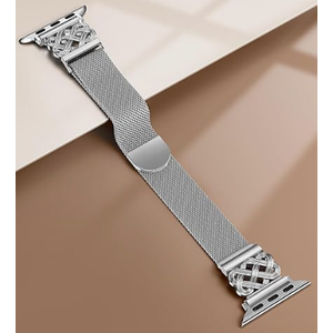 BEEXI Stainless Steel Magnetic Loop Compatible with Apple Watch Band 49/46/45/44/42mm Women Mesh Celtic Knot Dressy Strap for iWatch Series 11/10/9/8/7/6/5/4/3/2/1/Ultra(1/2/3)/SE(1/2/3) Starlight L
