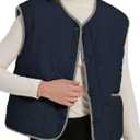 Women's Fall Reversible Vests Casual Button Down Sleeveless Sherpa Vest Fleece Padded Gilet Outerwear Jacket Coat, L