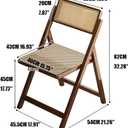 KISKIS Wooden Rattan Folding Chairs Portable Save Space Kitchen Dining Chair for Balcony Living Room, with Mesh Elastic Seat and Curved Back, 400LBS,1 Pack