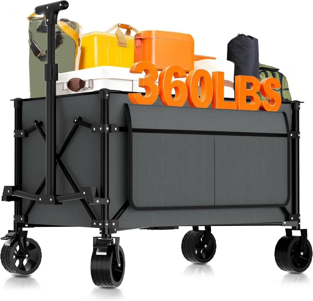Favoyard Collapsible Wagon Carts Foldable 150L & 360LBS Portable Folding Wagons with All-Terrain Wheels & Brakes Heavy Duty Outdoor Utility Cart for Beach Grocery Camping Shopping Sports Garden, Grey 