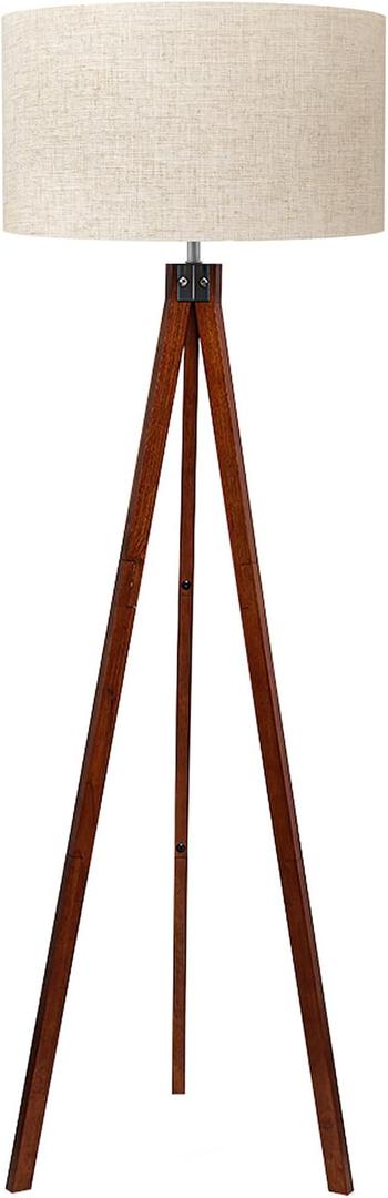 LEPOWER Wood Tripod Floor Lamp, Mid Century Standing Lamp, Modern Design Studying Light for Living Room, Bedroom, Study Room and Office, Flaxen Lamp Shade with E26 Base Walnut