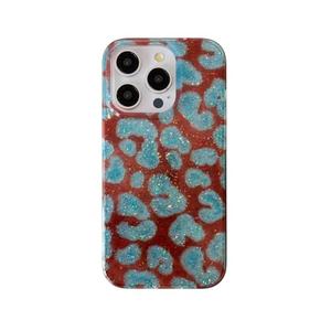 Reoomukk Blue Brown Cheetah Leopard Print Phone Case for iPhone 15 Pro Max 6.7in,Trendy Coquette Aesthetic Tortoise Shell Cool Girl Glitter Slim Protective Cover for iPhone 15promax 6.7"