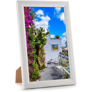 6x10 Wood Frame White, Natural Woodgrain 10x6in Picture Frame, Rustic Wooden 6 x 10 inch Gallery Photo Poster Frame with HD Plexiglass, Horizontal Vertical Wall Mounting Tabletop Display 1Pcs