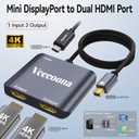 Mini DisplayPort to Dual HDMI Adapter | 4K60Hz, Thunderbolt 2 DP Male to HDMI Female Splitter Extended Display port splitter for Dual monitors, for MacBook Air/Pro, Mac mini, Surface Pro/Dock
