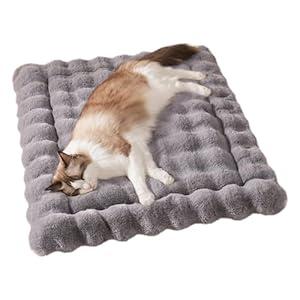 Cat Beds for Indoor Cats Faux Fur Pet Pad Mat Plush Kitten Bed with Non-Slip Bottom for Carriers/ Couch Dog & Puppy Friendly 35 x 27 Inch X-Large Gery