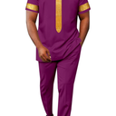 African Suits for Men Embroidery Short Sleeve Shirts and Pants 2 Piece Set Plus Size Casual Tracksuit, M