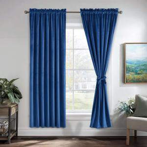 JIUZHEN Blue Blackout Velvet Curtains Rod Pocket Home Deco Room Darkening Noise Reducing Curtain Panels for Living Room/Nursery/Bedroom/Kitchen, 2 Panels, 52W x 63L