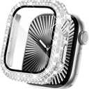 KADES Compatible with Apple Watch Series 11 10 42mm, Bling Full Diamond Rhinestone Protective Case with Built-in Screen Protector, Sparkling iWatch Protective Bumper Cover, Silver
