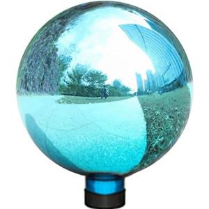 VCUTEKA Gazing Ball, Glass Mirror Polished Hollow Ball Reflective Garden Sphere, Gazing Globe for Home Garden Lawn Outdoor Ornament Yard Decorative 10-Inch, Blue