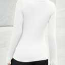 Fisoew Womens Long Sleeve T Shirts Crew Neck Basic Fall Fitted Tops Running Yoga Athletic Shirts with Thumb Hole (White, S)