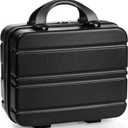 Hard Shell Cosmetic Travel Case, 12 Inch Small Portable Makeup Train Case with Elastic Band Handle, Pressure-proof Mini ABS Carrying Suitcase Toiletry Box for Travel, Camping, Black