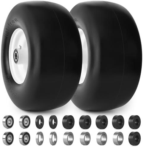 phepetroll 13x6.50-6 Flat Free Lawn Mower Tires and Wheels 3/4" 5/8" 1/2" Ball Bearings, 13x6.5x6 Zero Turn Mower Front Tires, Smooth Tires for Commercial Grade Lawn 5.5"-7.5" Adjustable Centered Hub