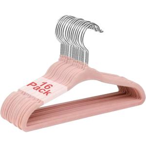 Baby Velvet Hangers, 11 Inches Kids Clothes Hangers, Non-Slip Childrens Hangers for Infant and Toddler 16 Pack Pink
