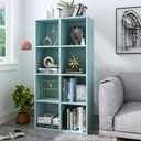 OSCHF 8-Cube Storage Shelf Bookcase - Wooden 4-Tier Floor Standing Open Bookshelf, Modern TV Stand up to 55 Inchs for Home and Office, Light Blue