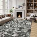 Latte&Fog 5x7 Area Rugs for Living Room Bedroom, Modern Abstract Washable Rug, Boho Non Slip Low Pile Carpet for Indoor Dining Room,Dorm, Classroom, College Dorm,Farmhouse and Kids Room - Black White (Charcoal)