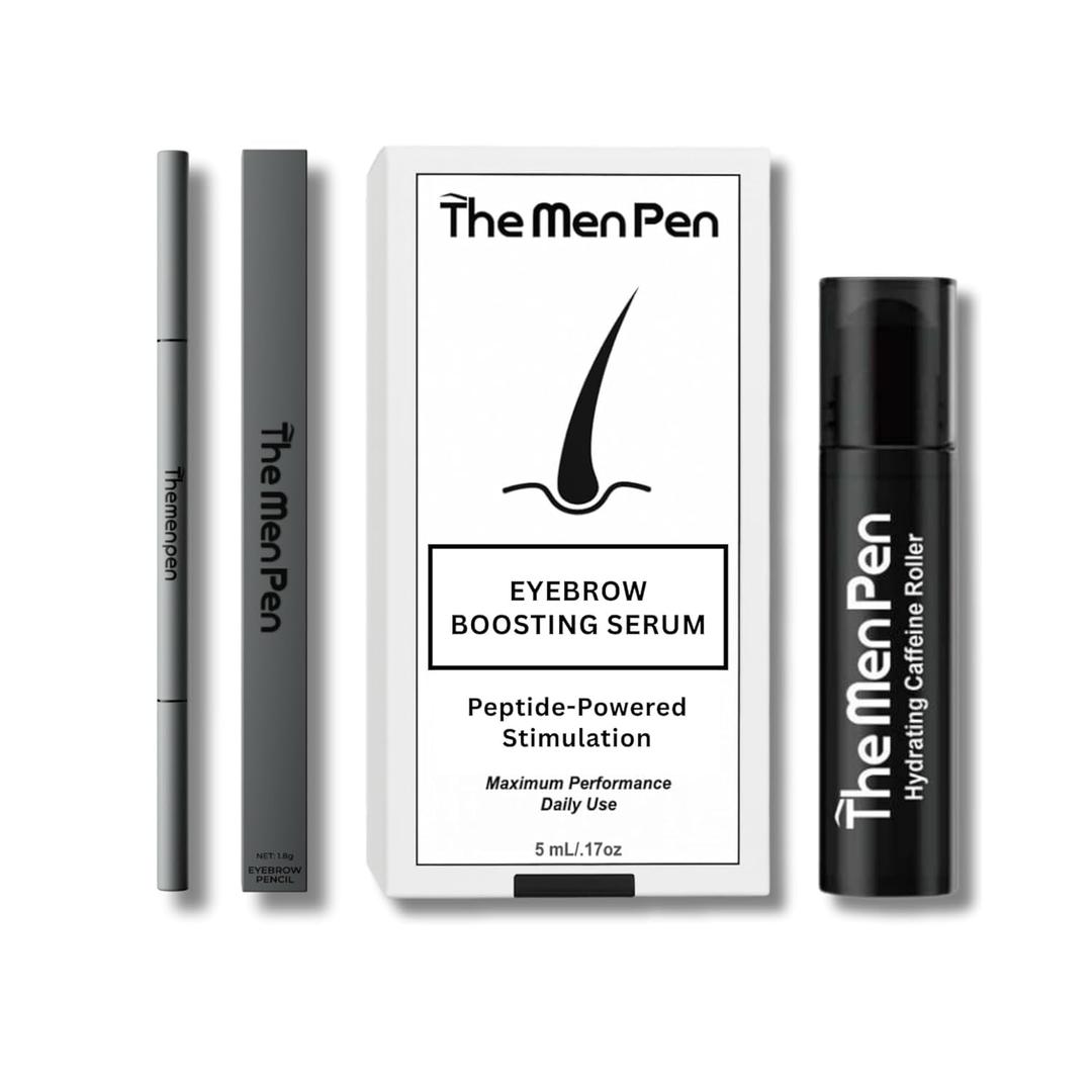 The Men Pen Eyebrow Boosting + Caffeine Kit | Eyebrow, Beard and Hair Filler | Waterproof, Long Lasting, Sweat Proof - Dark Brown