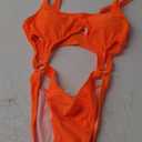 Viottiset Women's Cutout High Cut One Piece Thong Swimsuit Bikini Monokini Bandage (Medium, 02-orange)