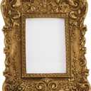 GORGECRAFT Vintage Resin Picture Frame Retro Floral Engraved Antique Gold Rectangle Photo Frame with Hooks and Easel Stand for Wall Hanging or Tabletop Display Ornate Photo Gallery Art 5.5 x 4.7 Inch
