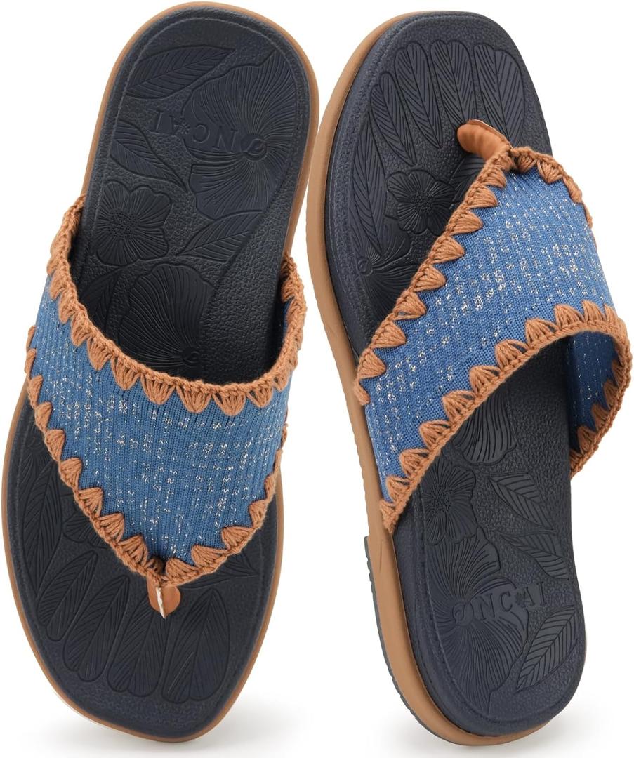 ONCAI Women's Flip Flops Classic Square Toe Yoga Mat Flat Dressy Summer Beach Slide Sandals for Woman Walking Fashion Comfort Ladies Thong Sandals Soft Cushion Rubber Sole US Size 6-11