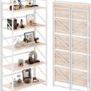 JSB Folding Bookshelf,Industrial Storage Shelves, No Assembly Vintage Wood Look Bookshelf with Storage Shelves for Living Room, Bedroom, Office (White, 5-Tier)