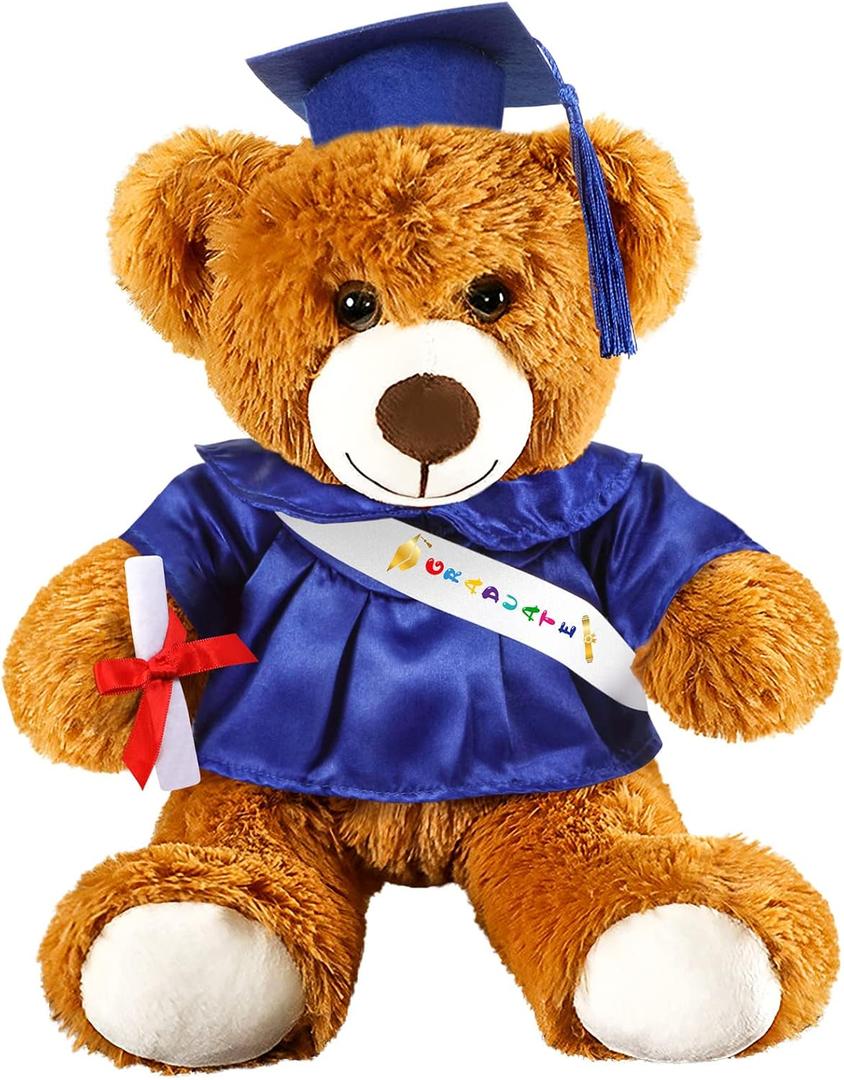 Foilswirl Graduation Bear 2025 with Gown Cap Tassel Graduation Stuffed Animal Plush Bear Toy for Class of 2025 Prek Preschool Kindergarten High School College Graduate Gift (14,Royal Blue)