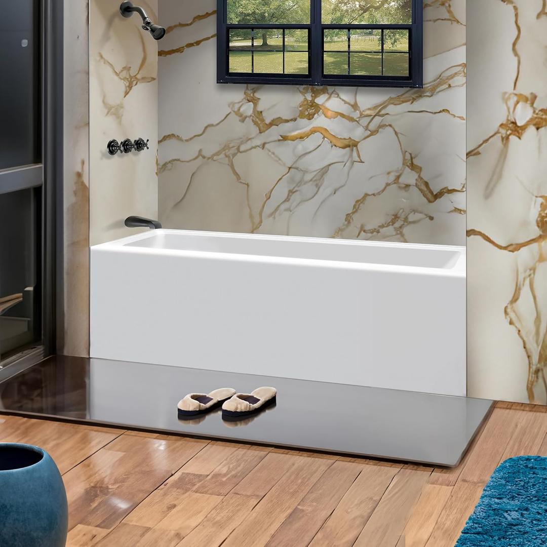Fine Fixtures Acrylic, Fiberglass Alcove Soaking Bathtub with Integral Apron Front - Drain Included (48" x 32", Left Hand, White)