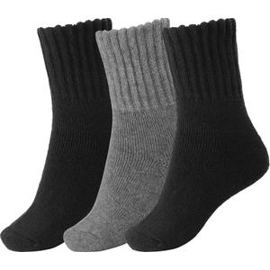 BomKinta Boot Socks for Women Winter Solid Thick Warm Socks Cozy Crew Socks Christmas Gift (Medium, Black Black Gray -3 Pairs)