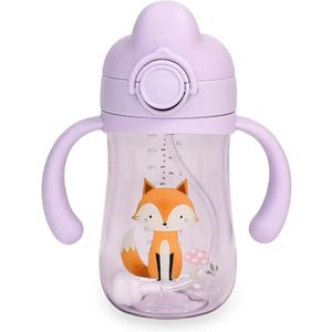 LITTLE RAWR Baby's First Sippy Cup with Weighted Silicone Straw, Leak Proof, Spill Proof, Easy Grip Straw Cup for for Babies 6m+ to Toddlers, BPA Free, Dishwasher Safe, 11oz/320ml (Purple Fox)