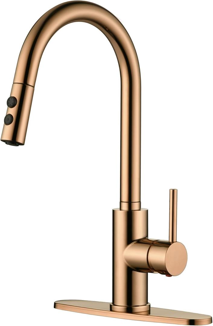 RULIA Kitchen Faucet, Kitchen Sink Faucet, Sink Faucet, Pull-Down Kitchen Faucets, Bar Kitchen Faucet, Copper Rose Gold, Metal Spray Head, RB1025