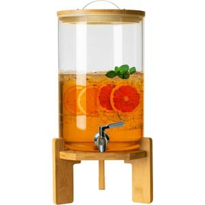 L'PICA Glass Drink Dispenser Wood Stand, Cold Glass Beverage Dispenser for Party, Large Lemonade Dispenser Jar Spigot, 1/2 Gallons Glass Water Dispenser for Picnic/Bar/Restaurants/Store (8L)