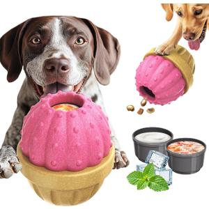 Frozen Treat Dispensing Dog Toy for Aggressive Chewers, Indestructible Chew Toys, Slow Puzzle Feeder for Small Medium Large Breed to Keep Them Busy, Reduces Anxiety, Easy to Clean, Pink